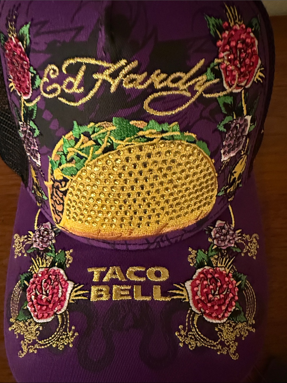 Ed Hardy Purple and Gold Embellished Trucker Hat - Picture 2 of 4